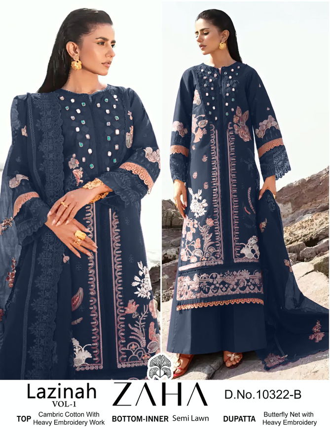 Lazinah Vol 1 By Zaha Embroidery Cambric Cotton Pakistani Suits Wholesale Shop In Surat